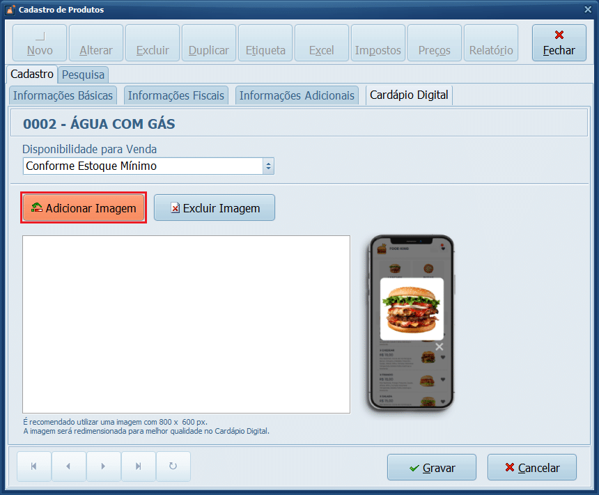 Adicionar Imagem_Cardápio Digital | Datacaixa