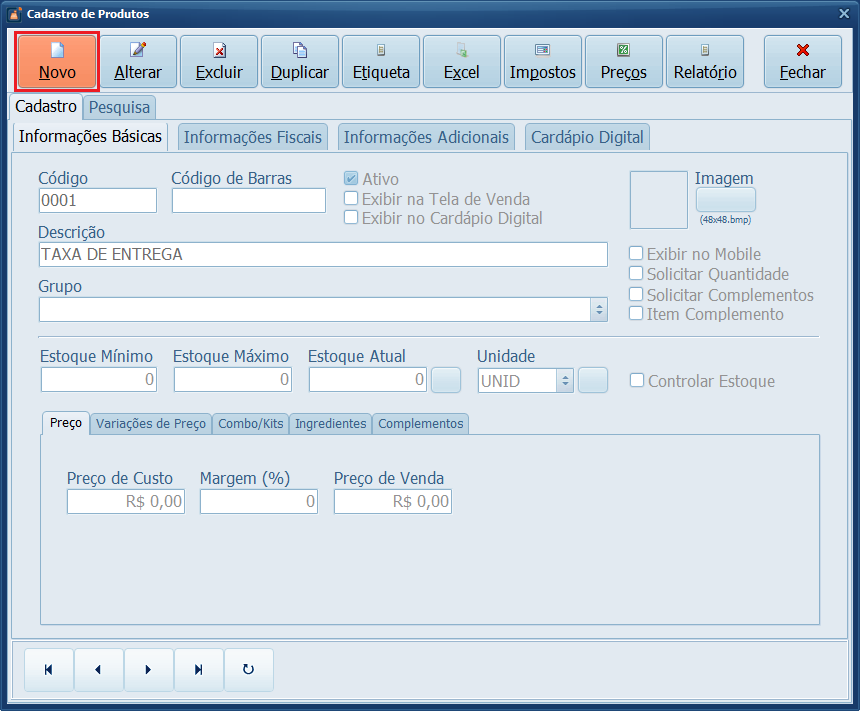 Novo_Cadastrar Produto | Datacaixa Cadastrar novo produto