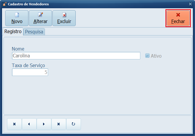 Cadastro de Vendedores_Fechar | Datacaixa