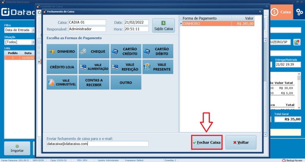 FECHAR CAIXA FINAL | Datacaixa FECHAR CAIXA FINAL