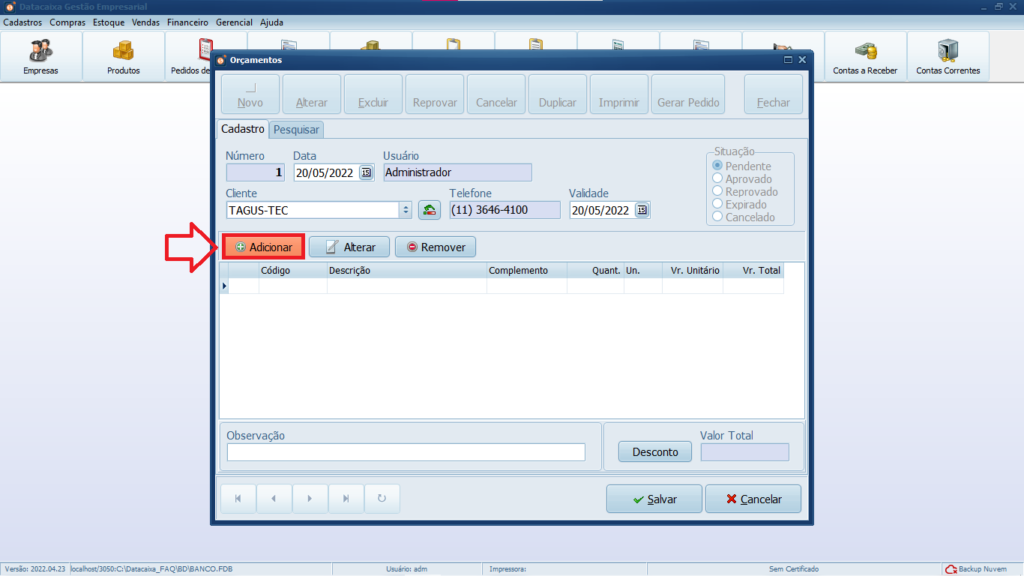 ADICIONAR-PRODUTO | Datacaixa
