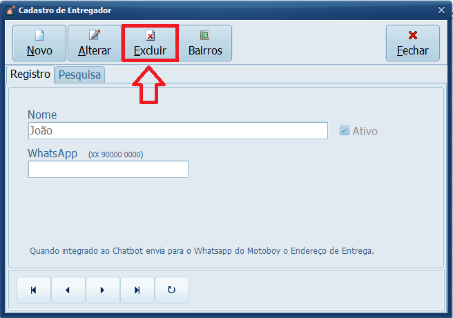 EXCLUIR ENTREGADOR | Datacaixa EXCLUIR ENTREGADOR
