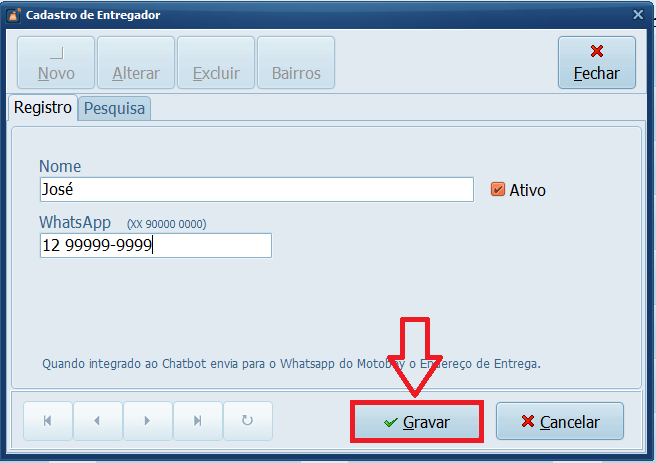GRAVAR ENTREGADOR | Datacaixa GRAVAR ENTREGADOR