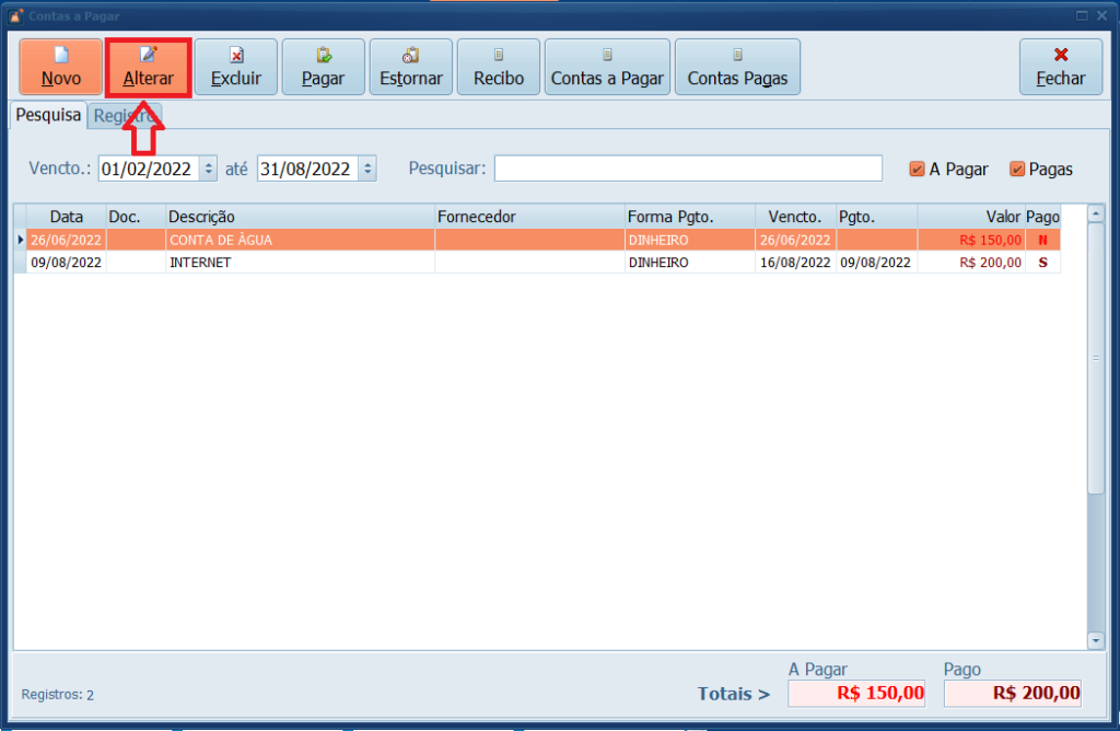 ALTERAR CONTAS A PAGAR | Datacaixa ALTERAR CONTAS A PAGAR