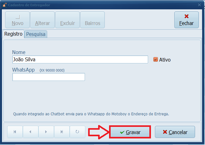 GRAVAR ALTERAR ENTREGADOR | Datacaixa GRAVAR ALTERAR ENTREGADOR