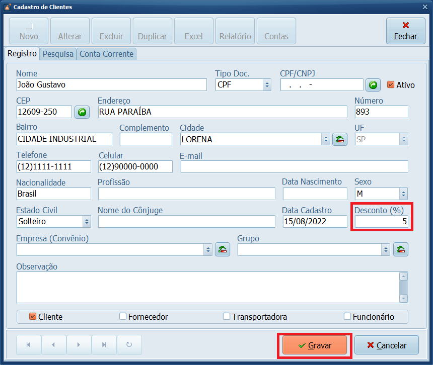 cadastrar_desconto_cliente | Datacaixa