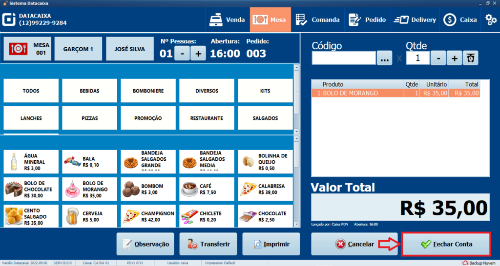 FECHAR-CONTA-MESAS | Datacaixa