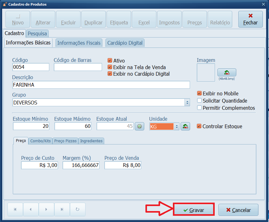 GRAVAR PRODUTOO | Datacaixa GRAVAR PRODUTOO