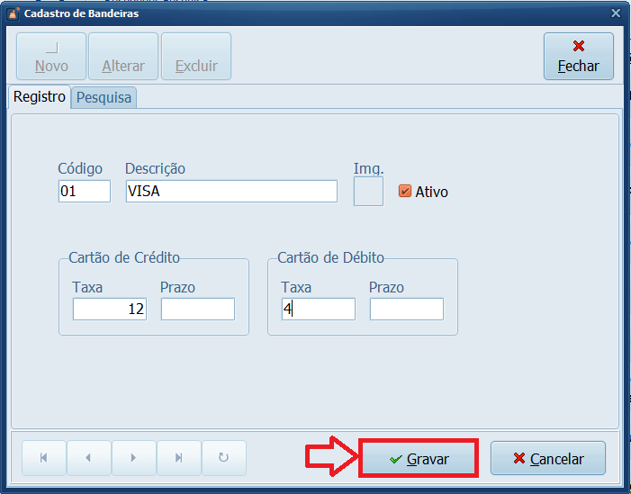 gravar taxa | Datacaixa