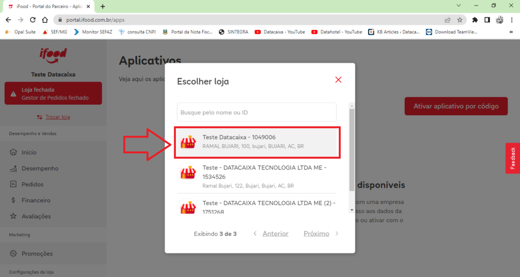 selecionar-loja-portal-ifood | Datacaixa
