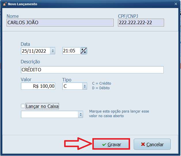 GRAVAR NOVO LANÇAMENTO | Datacaixa GRAVAR NOVO LANÇAMENTO