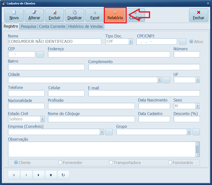 Clique em Relatório de Clientes | Datacaixa Clique em Relatório de Clientes