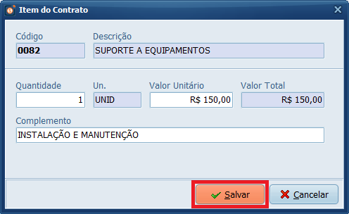 Salvar Item do Contrato | Datacaixa