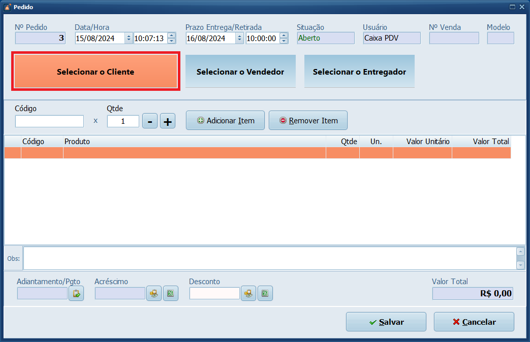Selecionar Cliente_Pedido | Datacaixa
