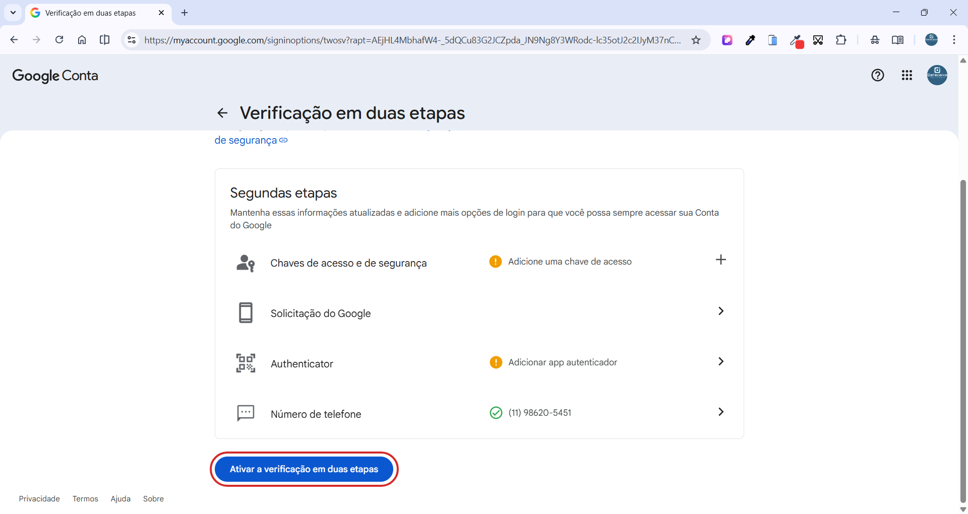 ativar a verificação em duas etapas | Datacaixa