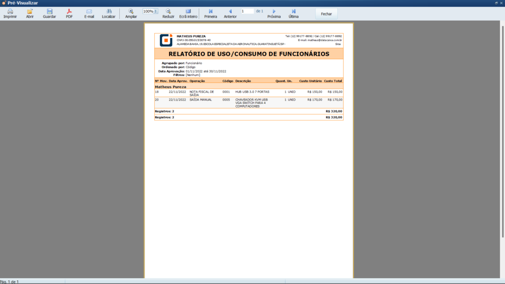 Relatório de uso/consumo de funcionários | Datacaixa Relatório de uso/consumo de funcionários