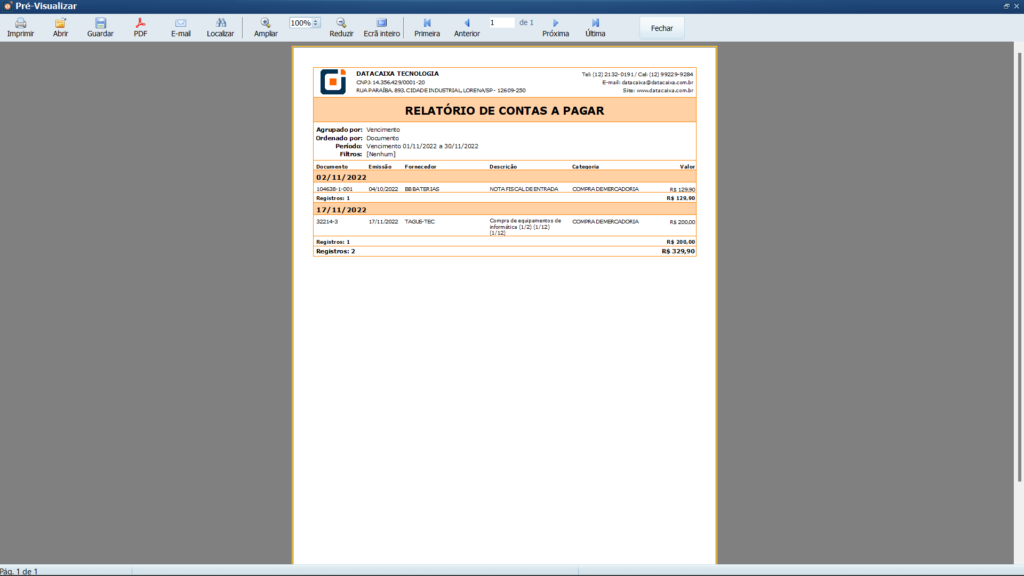 Relatório de Contas a Pagar | Datacaixa Relatório de Contas a Pagar