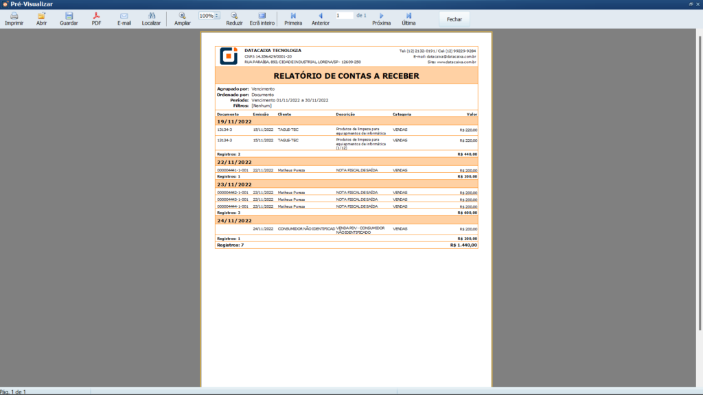 Relatório de contas a receber | Datacaixa Relatório de contas a receber