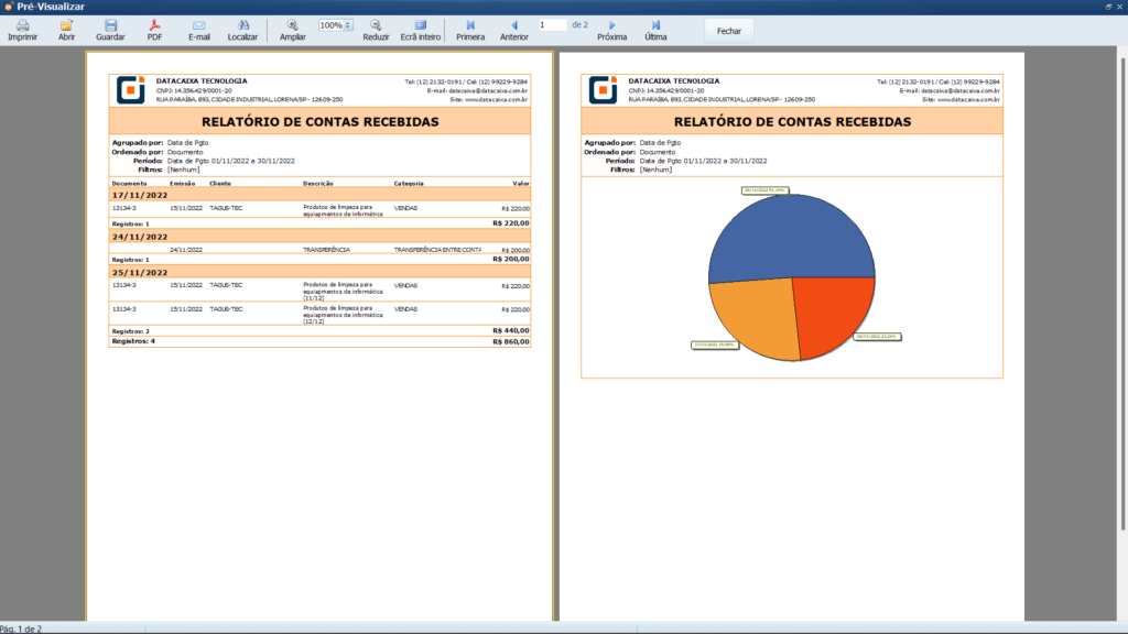 Relatório de contas recebidas | Datacaixa Relatório de contas recebidas
