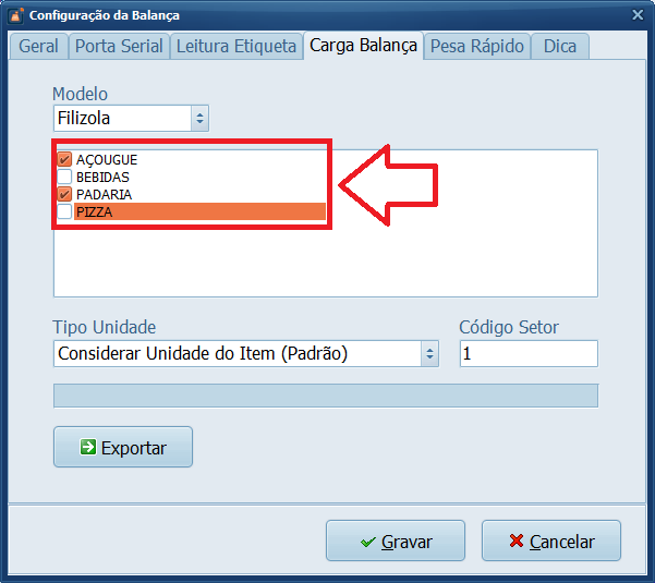 selecionar grupos carga balanca | Datacaixa