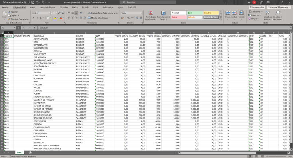 Planilha-Modelo-Excel-Preenchida | Datacaixa
