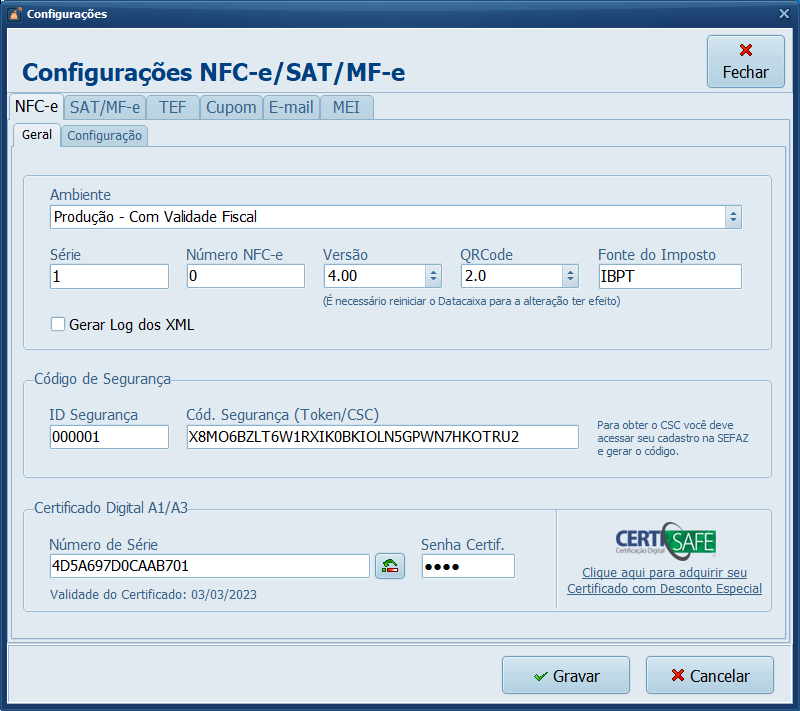 NFCe Certificado | Datacaixa NFCe Certificado