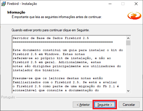 Firebird Seguir com Instalação