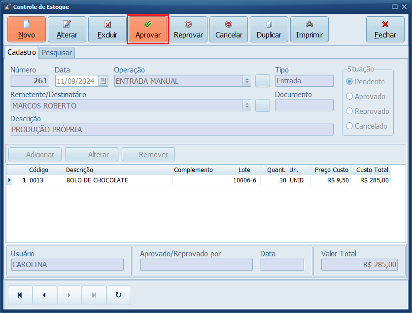Aprovar_Controle de Estoque | Datacaixa