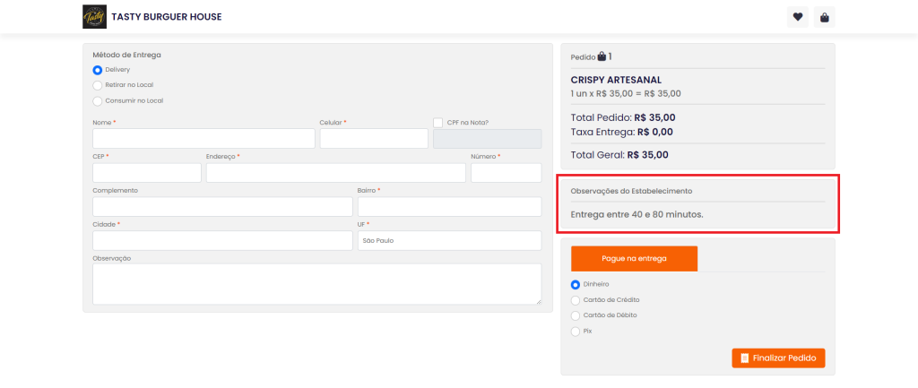 Cardápio Digital Informação das Observações | Datacaixa Cardápio Digital Informação das Observações