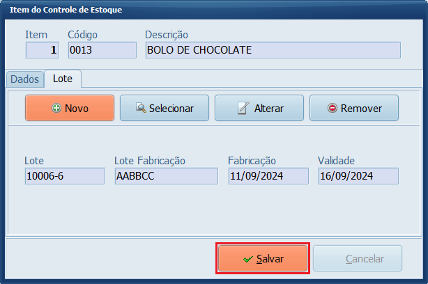 Item do controle de estoque_Salvar | Datacaixa