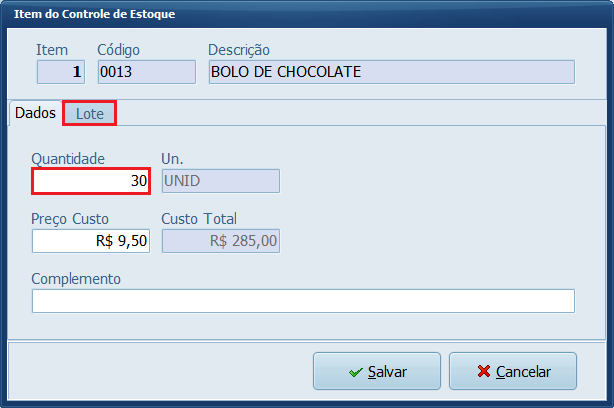 Item do controle de estoque_dados | Datacaixa