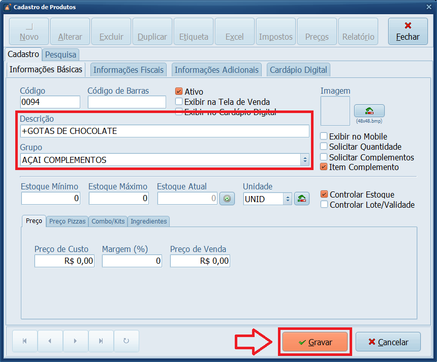 Cadastrando Novo Complemento | Datacaixa Cadastrando Novo Complemento