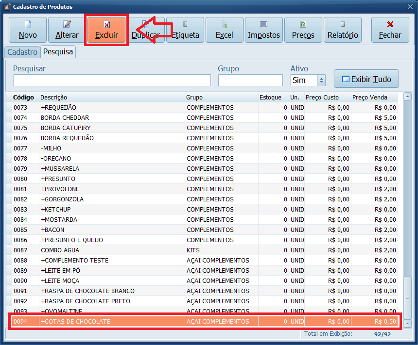 Excluir Complemento | Datacaixa Excluir Complemento