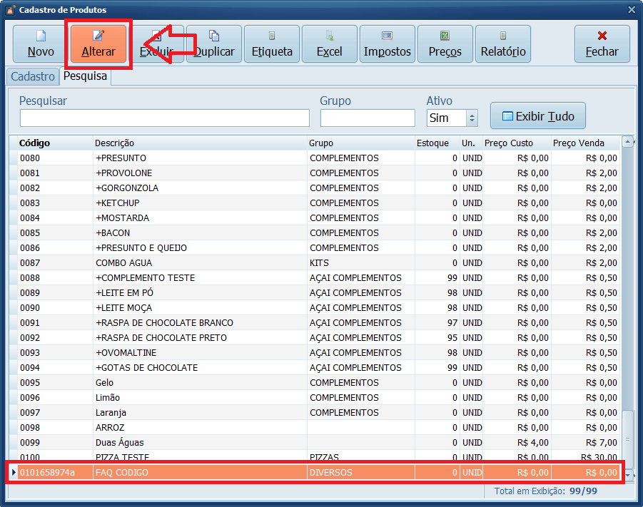 Alterar Código do Produto | Datacaixa Alterar Código do Produto