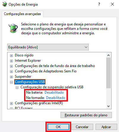 Configuração de suspensão seletiva USB | Datacaixa Configuração de suspensão seletiva USB