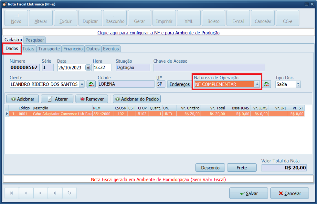Natureza de Operação Nota Complementar | Datacaixa Natureza de Operação Nota Complementar