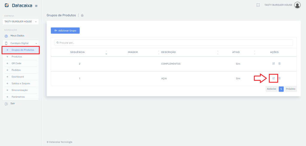 Editar Grupo Variações e Complementos no Cardápio | Datacaixa Editar Grupo Variações e Complementos no Cardápio
