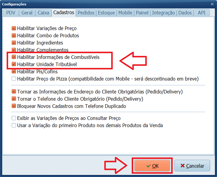 Configurações Cadastros | Datacaixa Configurações Cadastros