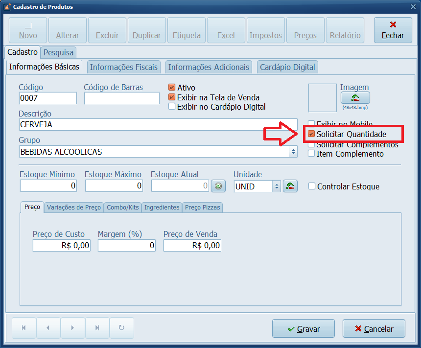 Cadastro Produto Solicitar Quantidade | Datacaixa Cadastro Produto Solicitar Quantidade