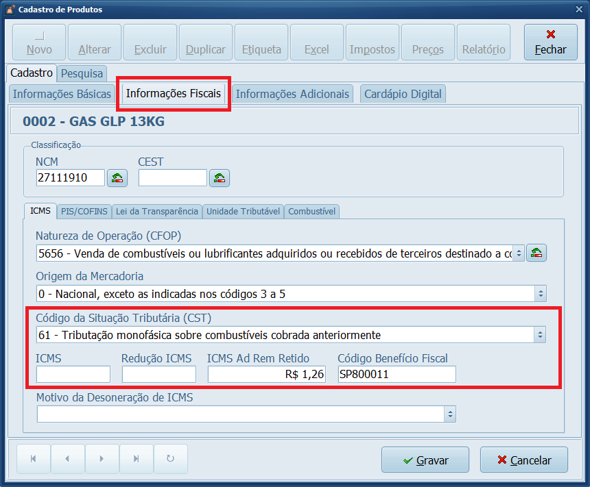 Informações Fiscais ICMS GLP | Datacaixa Informações Fiscais ICMS GLP