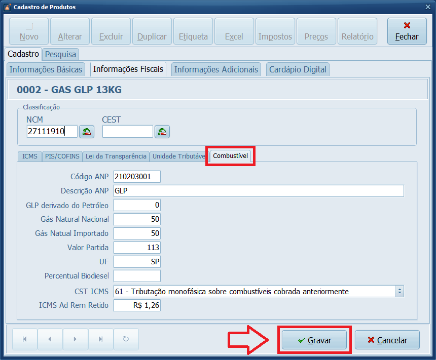 Informações Fiscais Combustível GLP | Datacaixa Informações Fiscais Combustível GLP
