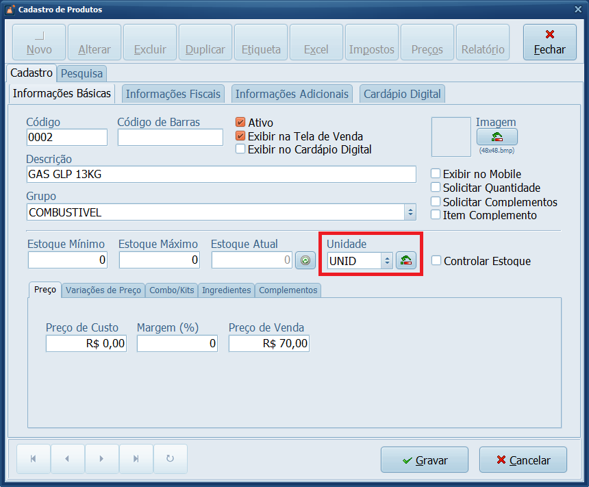 Cadastro Produto GAS GLP | Datacaixa Cadastro Produto GAS GLP
