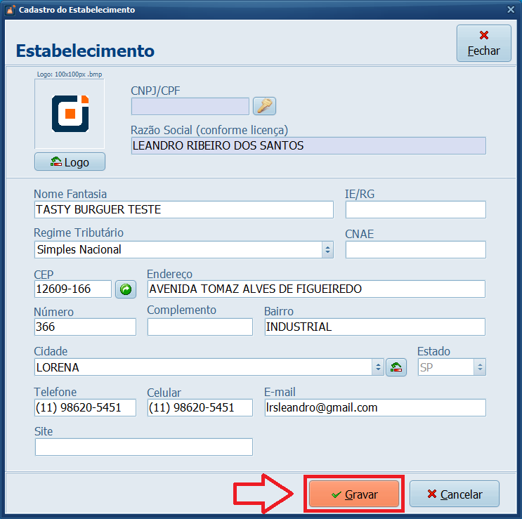Estabelecimento Gravar | Datacaixa Estabelecimento Gravar