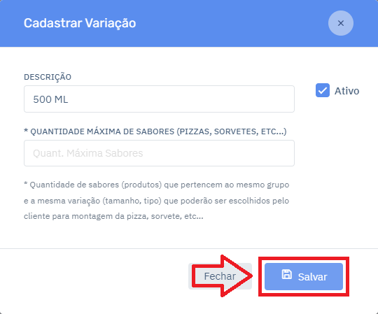 Variações Adicionar no Cardápio | Datacaixa Variações Adicionar no Cardápio