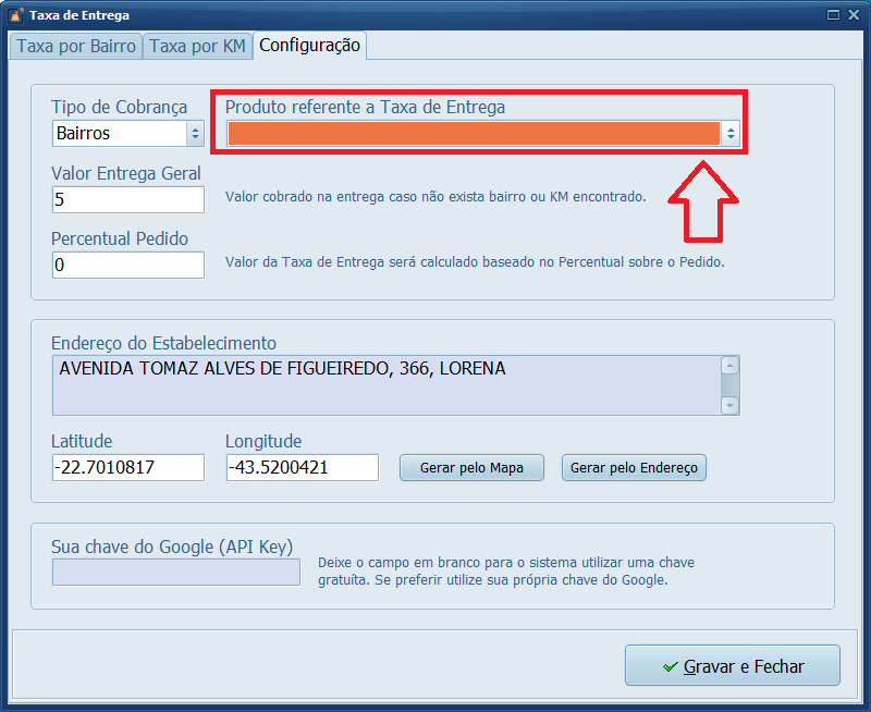 Taxa de Entrega Configuração Produto referente a Taxa de Entrega | Datacaixa Taxa de Entrega Configuração Produto referente a Taxa de Entrega