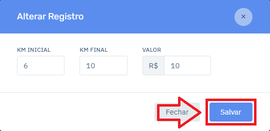 Taxa KM Alterar Salvar no Cardápio | Datacaixa Taxa KM Alterar Salvar no Cardápio