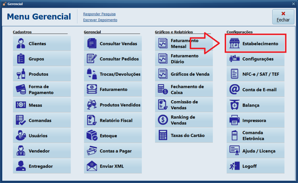 Menu Gerencial Estabelecimento | Datacaixa Menu Gerencial Estabelecimento