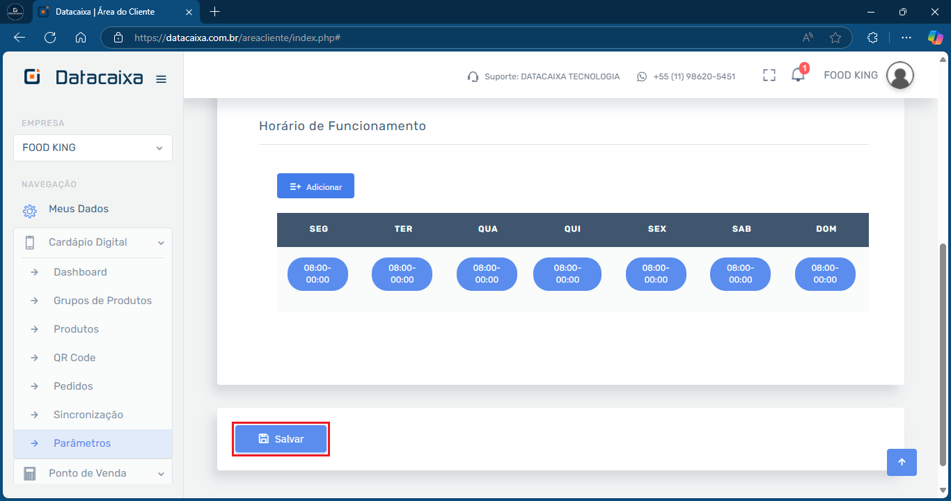 Salvar_Horário de Funcionamento | Datacaixa