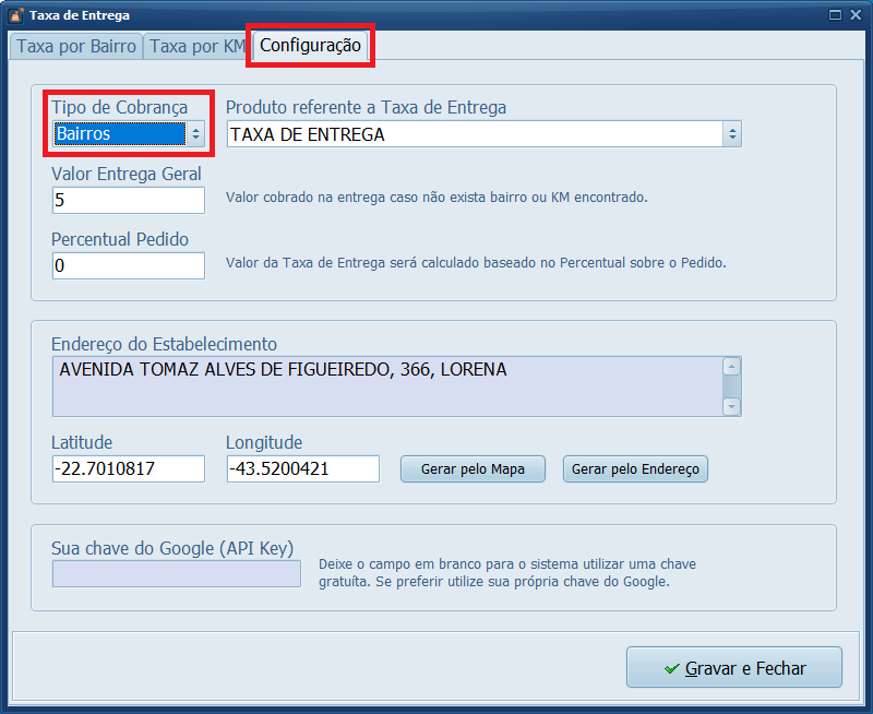 Taxa de Entrega Configuração Tipo de Cobrança | Datacaixa Taxa de Entrega Configuração Tipo de Cobrança