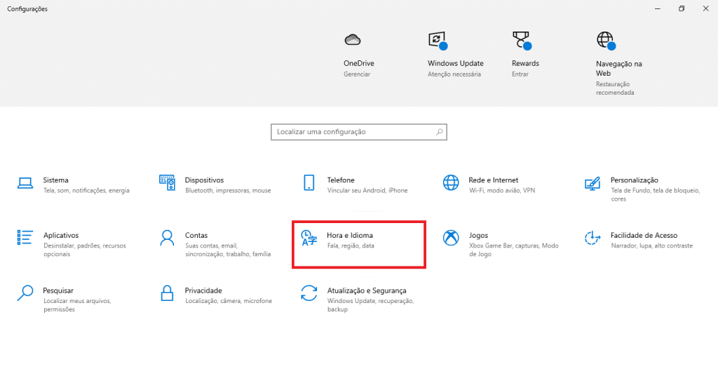 Configurações Hora e Idioma | Datacaixa Configurações Hora e Idioma